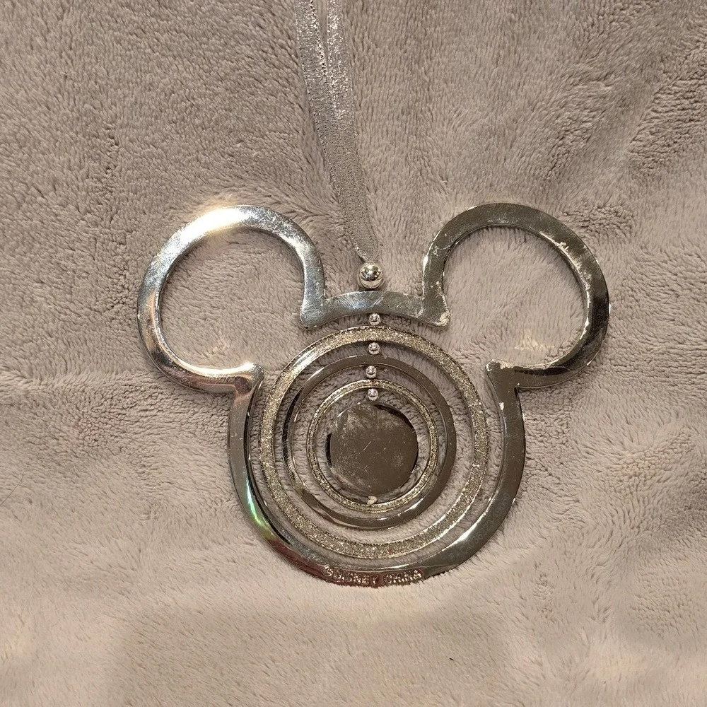 Disney Mickey Mouse Silver Glitter Concentric Ring‎ Metal Christmas Ornament